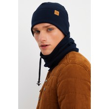 Butikgiz Lacivert Erkek Balıkçı Style Pamuklu Kaşkorse, Terletmez, Ultra Hafif, Yumuşak Bere Boyunluk Takım