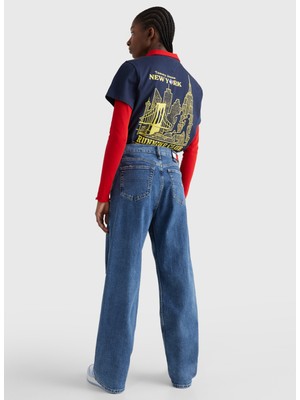 Tommy Jeans Yüksek Bel Bol Paça Mom Fit Kadın Denim Pantolon DW0DW133781BK x Denim Pantolon