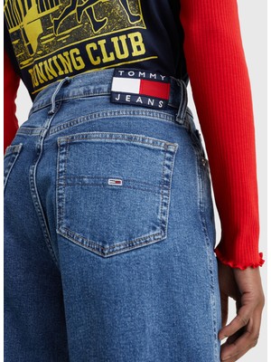 Tommy Jeans Yüksek Bel Bol Paça Mom Fit Kadın Denim Pantolon DW0DW133781BK x Denim Pantolon