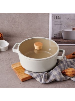 Neoflam Fika Cam Kapaklı Alüminyum Döküm Tencere 22 x 9 cm