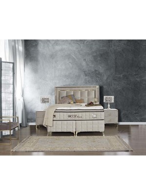 Tutku Yatak Wool Touch  Çift Sıra Torba Yay Sistemli Doğal Yün Yatak+Baza+Başlık Seti