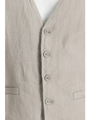 Kiğılı Slim Fit Dar Kesim Keten Yelek