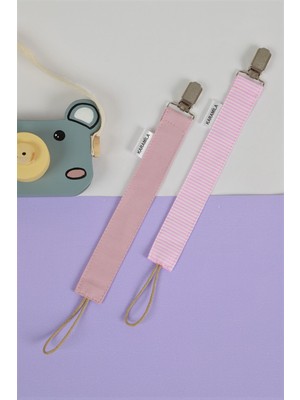 Karamila 2’li Set %100 Pamuk Emzik Askısı -Kız Bebek Hediyesi - Emzik Zinciri