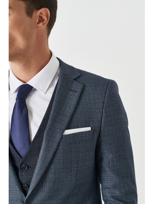 ALTINYILDIZ CLASSICS Erkek Lacivert Slim Fit Dar Kesim Mono Yaka Armürlü Yelekli Klasik Takım Elbise