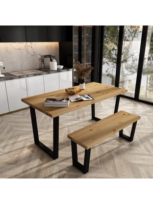 Woodesk Eylül Masif Natural Renk 140X70 Banklı Yemek Masası CPT7670-140