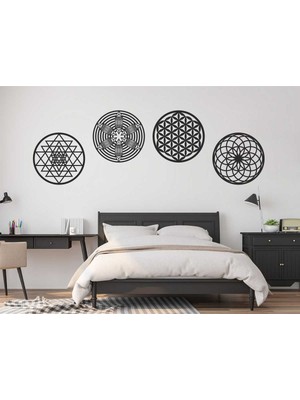 Güner Lazer 1.5mm Keçe Yaşam Döngüsü 30 cm Çap 4lü Set Yaşam Çiçeği - Torus - Sri Yantra - Atlantis Mandalası Dörtlü Yaşam Çiçeği