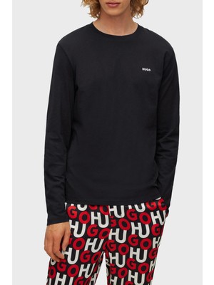 Hugo Logo Baskılı Regular Fit Bisiklet Yaka Uzun Kollu Pamuklu T Shirt Erkek T Shirt 50466159 001