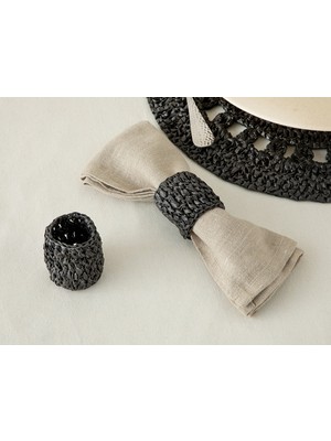 English Home Straw Rope Natural İp 2'li Peçete Halkası Antrasit