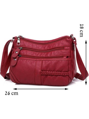 Xinh Yüksek Kadın Yumuşak Deri Omuz Çantaları Çok Katmanlı Shopper Çanta Klasik Crossbody Lüks Tasarımcı Çanta ve Çanta | Omuz Çantaları (Kırmızı) (Yurt Dışından)