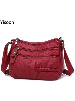 Xinh Yüksek Kadın Yumuşak Deri Omuz Çantaları Çok Katmanlı Shopper Çanta Klasik Crossbody Lüks Tasarımcı Çanta ve Çanta | Omuz Çantaları (Kırmızı) (Yurt Dışından)