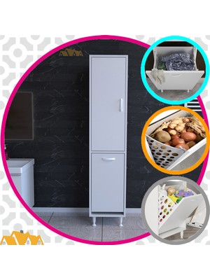 Alkur Forbest 40X135 cm Çamaşır Sepetli Dolap, Banyo Düzenleyici Detarjan Temizlik Havlu Dolabı