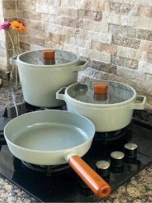 Neoflam Fika Alüminyum Döküm 5 Parça Gri Cam Kapaklı Tencere Seti