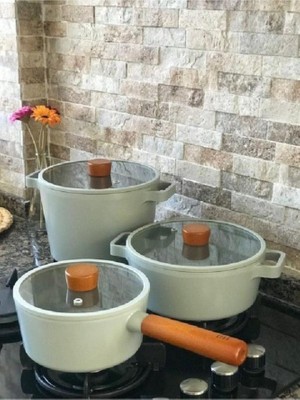 Neoflam Fika Alüminyum Döküm 6 Parça Gri Cam Kapaklı Tencere Seti