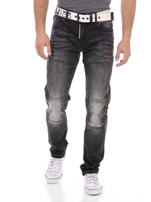 Cipo & Baxx CD699 Gizli Cepli Parçalı Biker Siyah Kot Pantolon