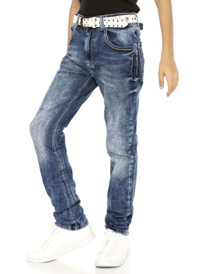 Cipo & Baxx CDK104 Nakışlı Basic Koyu Mavi Erkek Çocuk Jeans