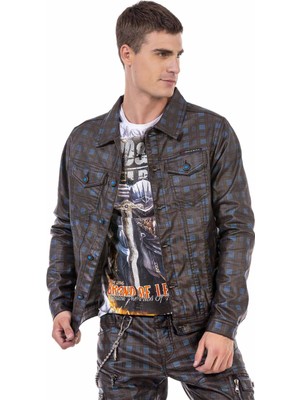 Cipo & Baxx CJ278 Mavi Kareli Jeans Ceket