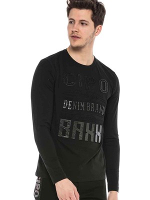 Cipo & Baxx CL374 Gümüş Simli Kabartmalı Baskılı Sweatshirt