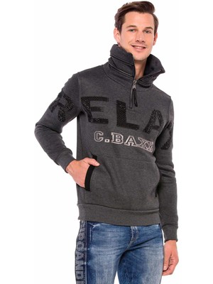 Cipo & Baxx CL385 Taşlı Relax Dik Fermuar Yaka Kalın Sweatshirt