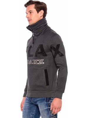 Cipo & Baxx CL385 Taşlı Relax Dik Fermuar Yaka Kalın Sweatshirt