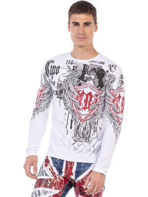 Cipo & Baxx CL477 Baskılı Beyaz Slim Sweatshirt