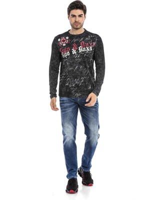 Cipo & Baxx CL489 Siyah Yıkamalı Sweatshirt