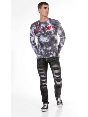 Cipo & Baxx CL489 Gri Yıkamalı Sweatshirt