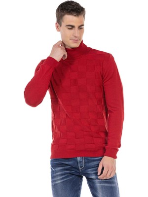 Cipo & Baxx CP241 Kırmızı Kareli Boğazlı Kazak