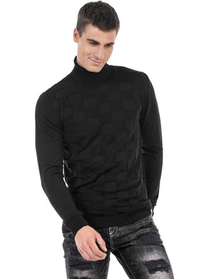 Cipo & Baxx CP241 Siyah Tam Balıkçı Yaka Kazak