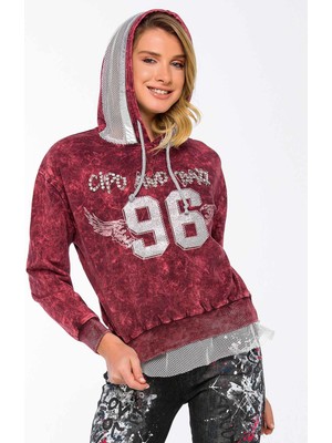 Cipo & Baxx WL207 Taşlı Kapşonlu Tül Detaylı Bayan Sweatshirt