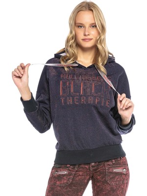 Cipo & Baxx WL246 Kabartmalı Kapşonlu Lacivert Bayan Lacivert Sweatshirt