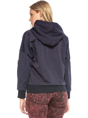 Cipo & Baxx WL246 Kabartmalı Kapşonlu Lacivert Bayan Lacivert Sweatshirt