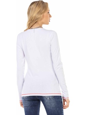 Cipo & Baxx WL285 Taşlı Desenli Beyaz Sweatshirt