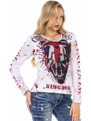 Cipo & Baxx WL287 Great Britain Skull Beyaz Sweatshirt