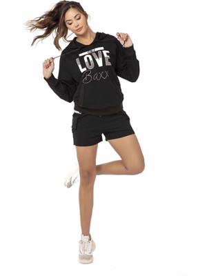 Cipo & Baxx WLK177 Siyah Hoodie Şort Takım