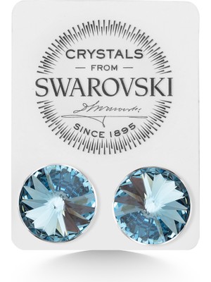 Union Takı Union Swarovski Crystal Kadın Aquamarine Taşlı 12MM Çivili Gümüş Küpe