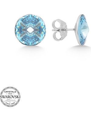 Union Takı Union Swarovski Crystal Kadın Aquamarine Taşlı 12MM Çivili Gümüş Küpe