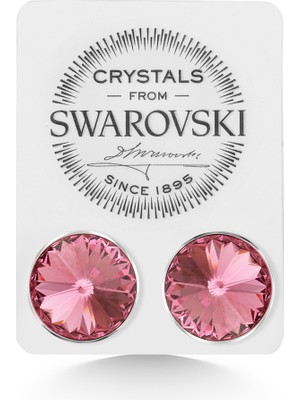 Union Takı Union Swarovski Crystal Kadın Rose Taşlı 12MM Çivili Gümüş Küpe