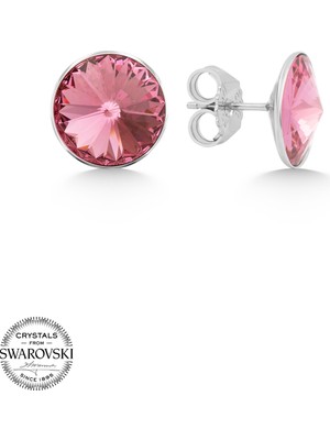 Union Takı Union Swarovski Crystal Kadın Rose Taşlı 12MM Çivili Gümüş Küpe