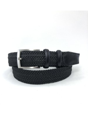 Giray Elastik Örgü Deri Detaylı Kemer Siyah Renk Erkekler İçin Esnek ve Dayanıklı