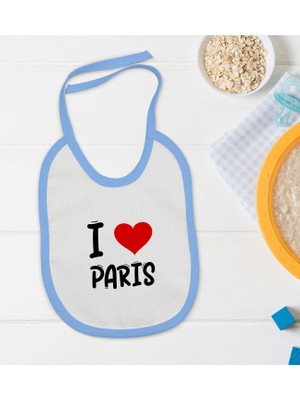 Bk Kids I Love Paris Tasarımlı Mavi Bebek Mama Önlüğü - Model 1