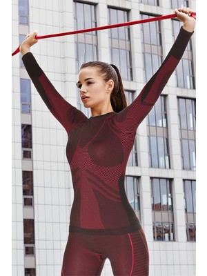 Miofit Kadın Comfortable Fit Dry Uzun Kollu Dikişsiz Spor Tişört Siyah - Pembe Konforlu Fit Kumaş ile Koşu İçin