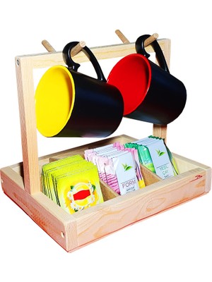 Barış Dizayn Doğal Ahşap Poşet Çay Standlı Kupa ve Bardak Askılığı