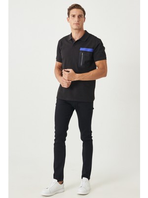 ALTINYILDIZ CLASSICS Erkek Siyah Slim Fit Dar Kesim Polo Yaka %100 Pamuk Tişört