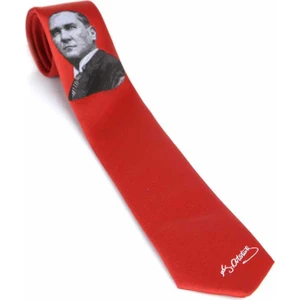 Atatürk ve Imza Desenli Dokuma Kırmızı Kravat - Ak-04