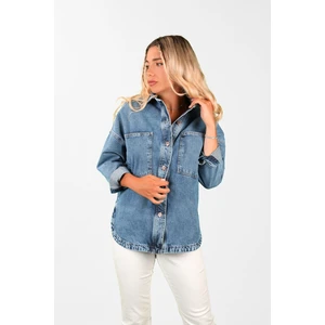 Oversize Kadın Jean Ceket Mavi