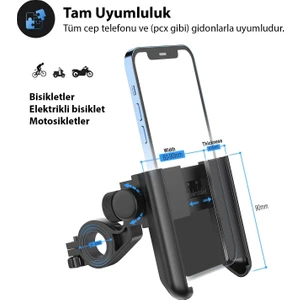 An-65 Motor ve Bisiklet Otomatik Telefon Tutucu Extra Kalın Çift Kamera Kullanımı 4 - 6,5 Inch Arası