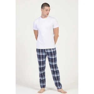 Unisex Tek Alt Kareli  Penye Pijama