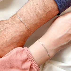 Onsra Design Mors Alfabesi Bileklik Seti 925 Ayar Gümüş Zincir Model Sevgili Bilekliği 2 ADET