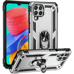 Case 4U Samsung Galaxy M33 Uyumlu Kılıf Çift Katmanlı Yüzüklü Manyetik Vega Kapak Gümüş