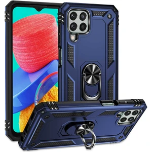 Case 4U Samsung Galaxy M33 Uyumlu Kılıf Çift Katmanlı Yüzüklü Manyetik Vega Kapak Mavi